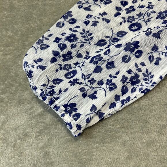 Abercrombie & Fitch Sheer Women's Top Medium Navy White Floral Embroidered Boho - Picture 9 of 12
